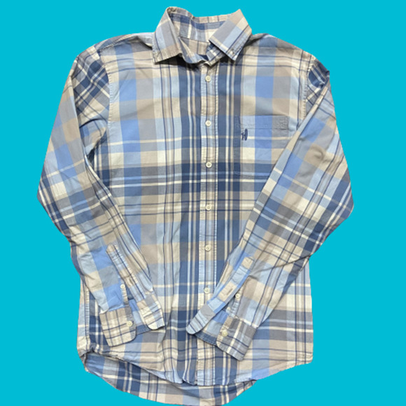 Johnnie-O Blue Cotton Tan Plaid Button Down Shirt L/S Men's Size Small - Picture 1 of 8